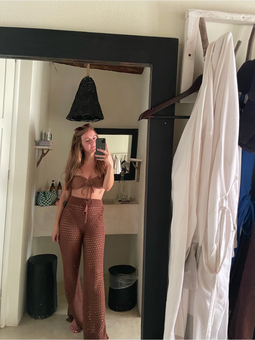 aerie Brown Crochet Beach Coverup Pants